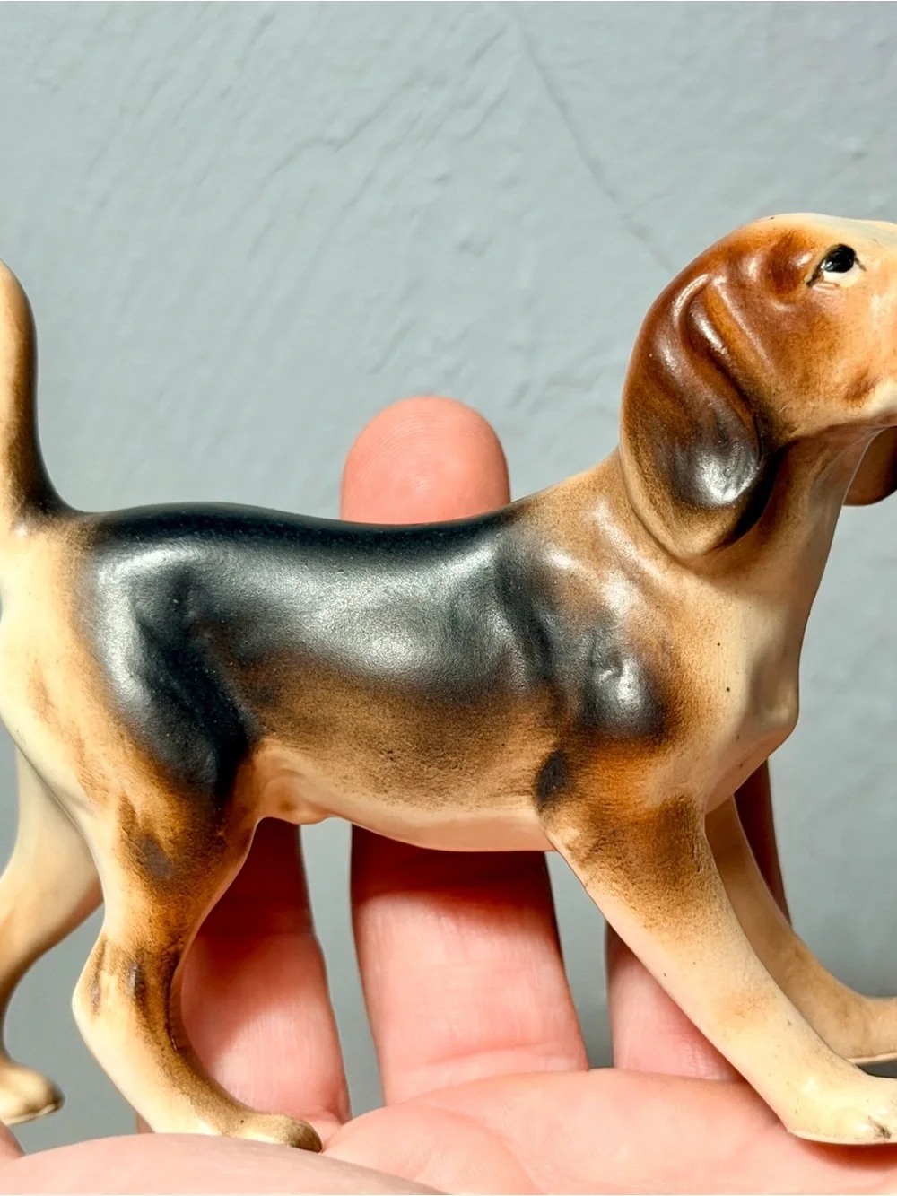1970s Japanese Porcelain Beagle Figurine Miniature Knick Knack Mid Century Decor